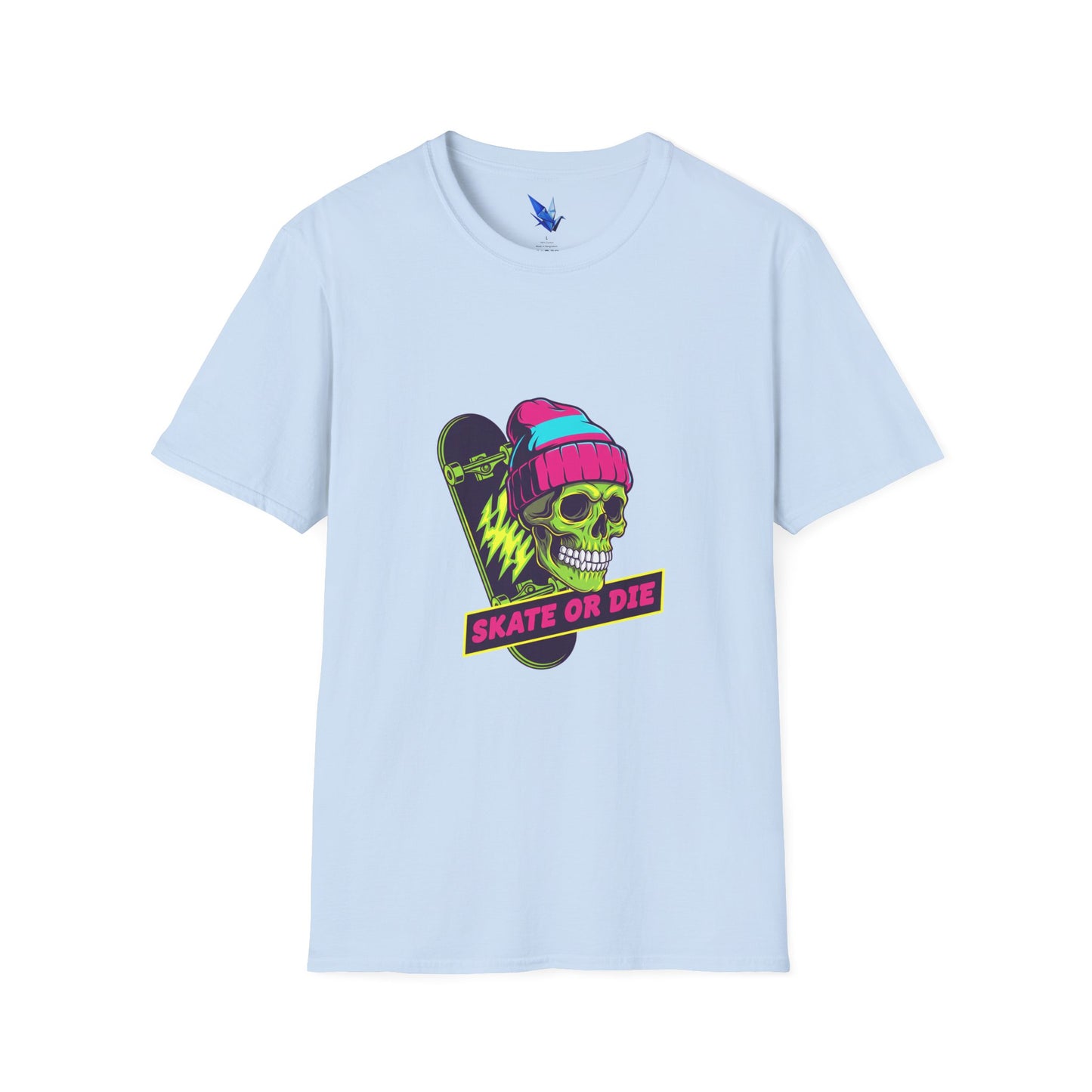 Skate or Die Skull T-Shirt — Neon Skateboard Graphic Tee Printify