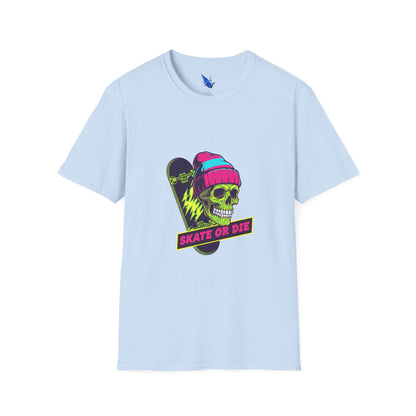 Skate or Die Skull T-Shirt — Neon Skateboard Graphic Tee Printify
