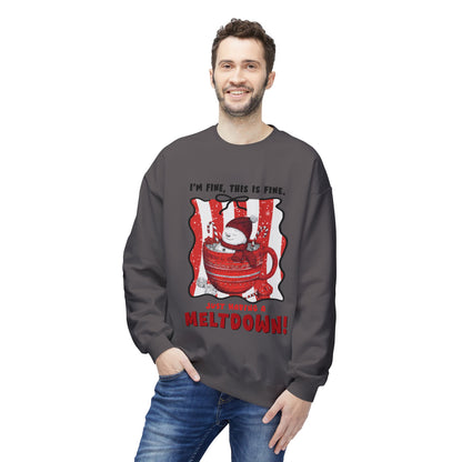 Sweatshirt — "I’m Fine, This Is Fine" Melting Penguin Crewneck Printify