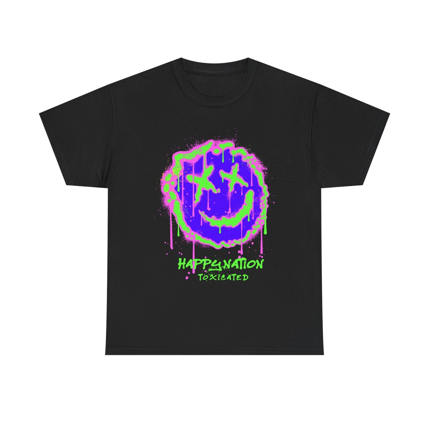 Tee — Neon Drip Smiley "Happynation Toxicated" Graphic T-shirt Printify