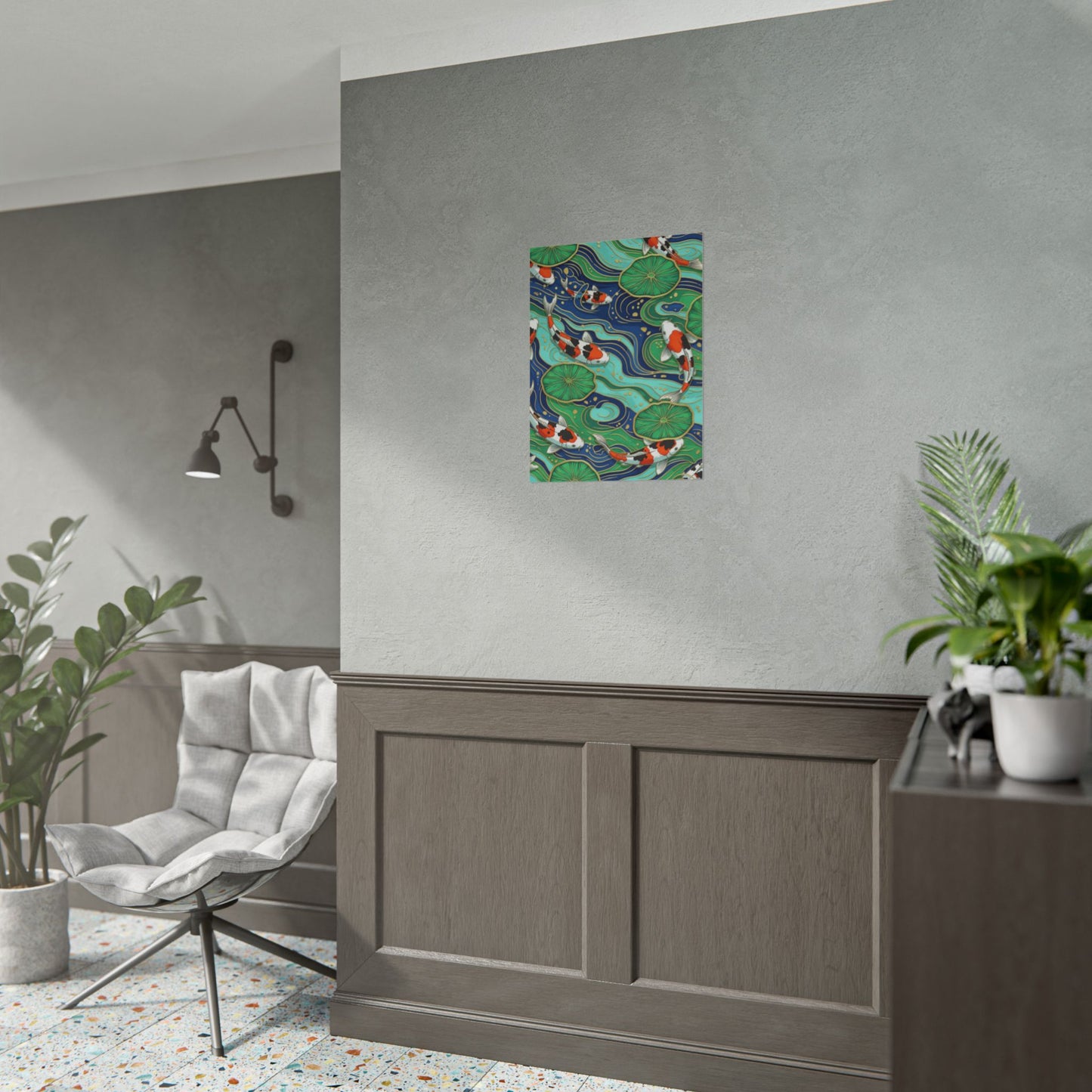 Koi Pond Wall Art Poster — Rolled Wall Print with Koi Fish & Lily Pads Printify