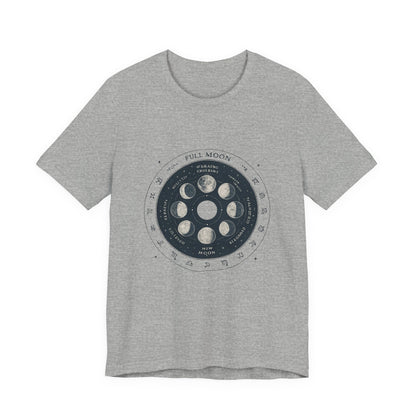 Moon Phases T-Shirt — Illustrated Lunar Cycle Tee (Full Moon, New Moon & Zodiac Icons) Printify