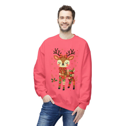 Christmas Patchwork Reindeer Sweatshirt Printify