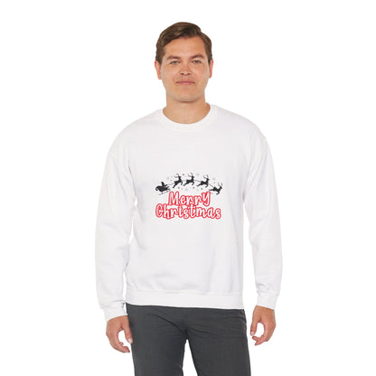 Christmas Crewneck Sweatshirt - 'Merry Christmas' Santa Sleigh Holiday Sweatshirt Printify