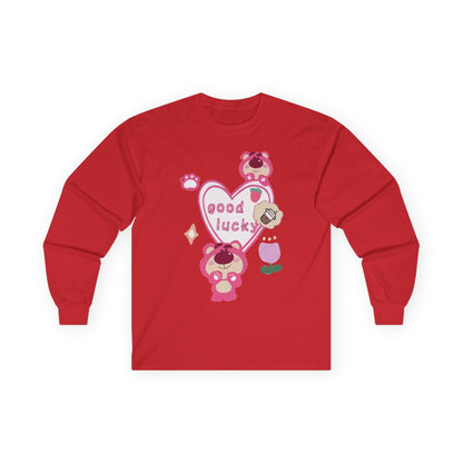 Good Lucky Heart Long Sleeve Tee — Cute Pink Bear Lucky Charm Shirt Printify