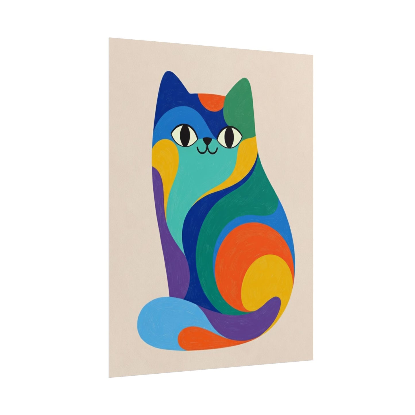 Colorful Cat Poster — Abstract Rainbow Cat Rolled Art Print, Wall art Printify