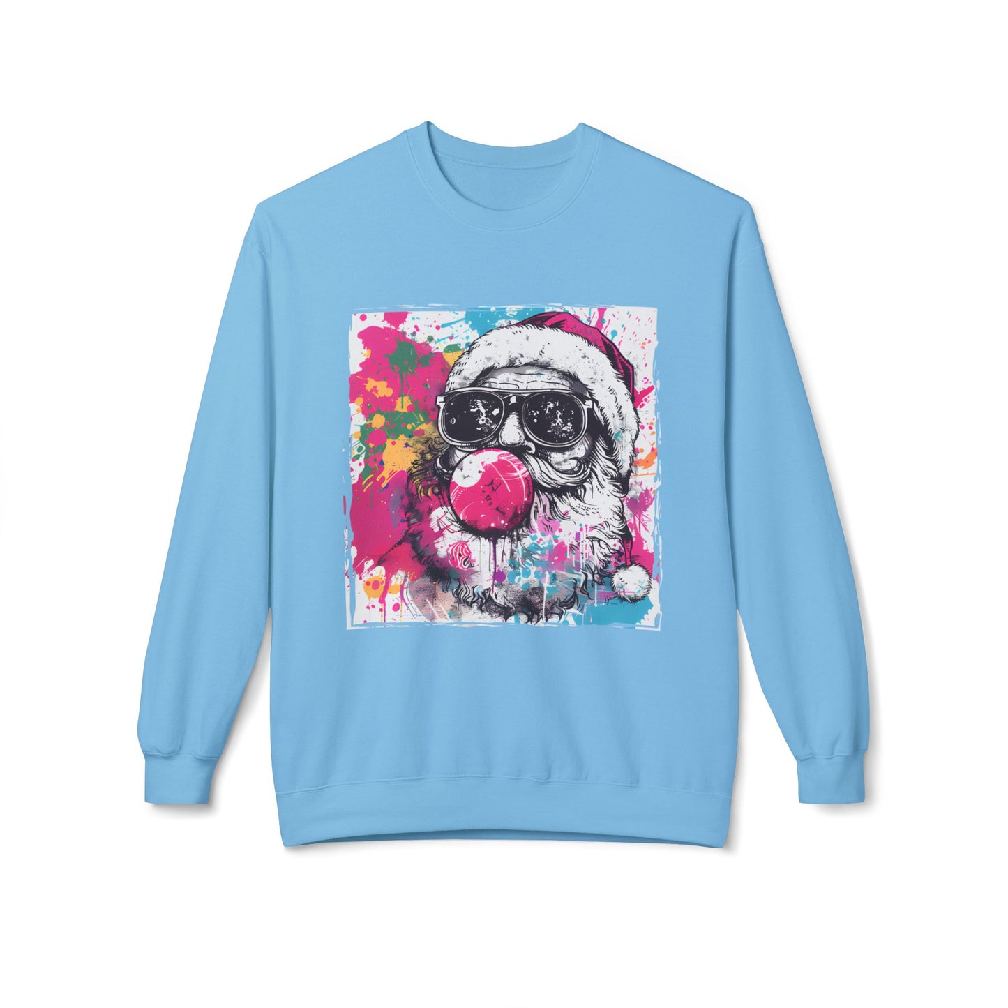 Skull Santa Bubblegum Sweatshirt – Colorful Holiday Graphic Crewneck Printify