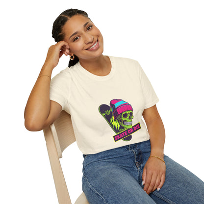 Skate or Die Skull T-Shirt — Neon Skateboard Graphic Tee Printify