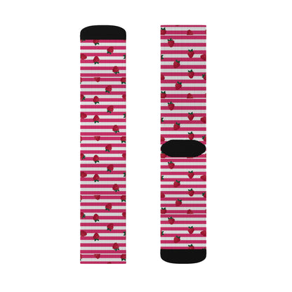 Heart Stripe Socks — Pink Valentine Sublimation Crew Socks Printify