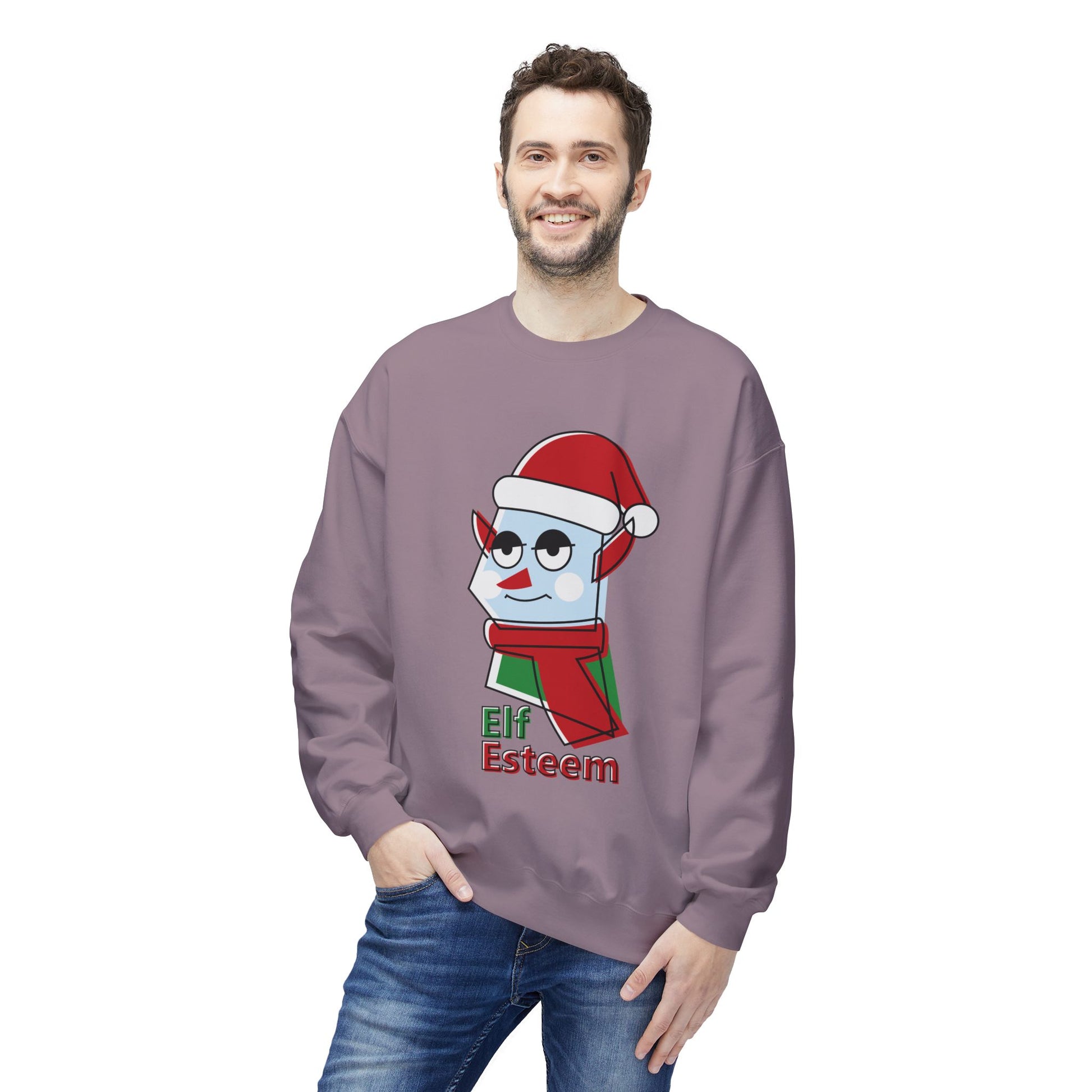 Elf Esteem Crewneck Sweatshirt — Funny Retro Holiday Christmas Sweater Printify