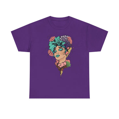 Surreal Floral Portrait T-Shirt — Colorful Woman Head Art Tee Printify