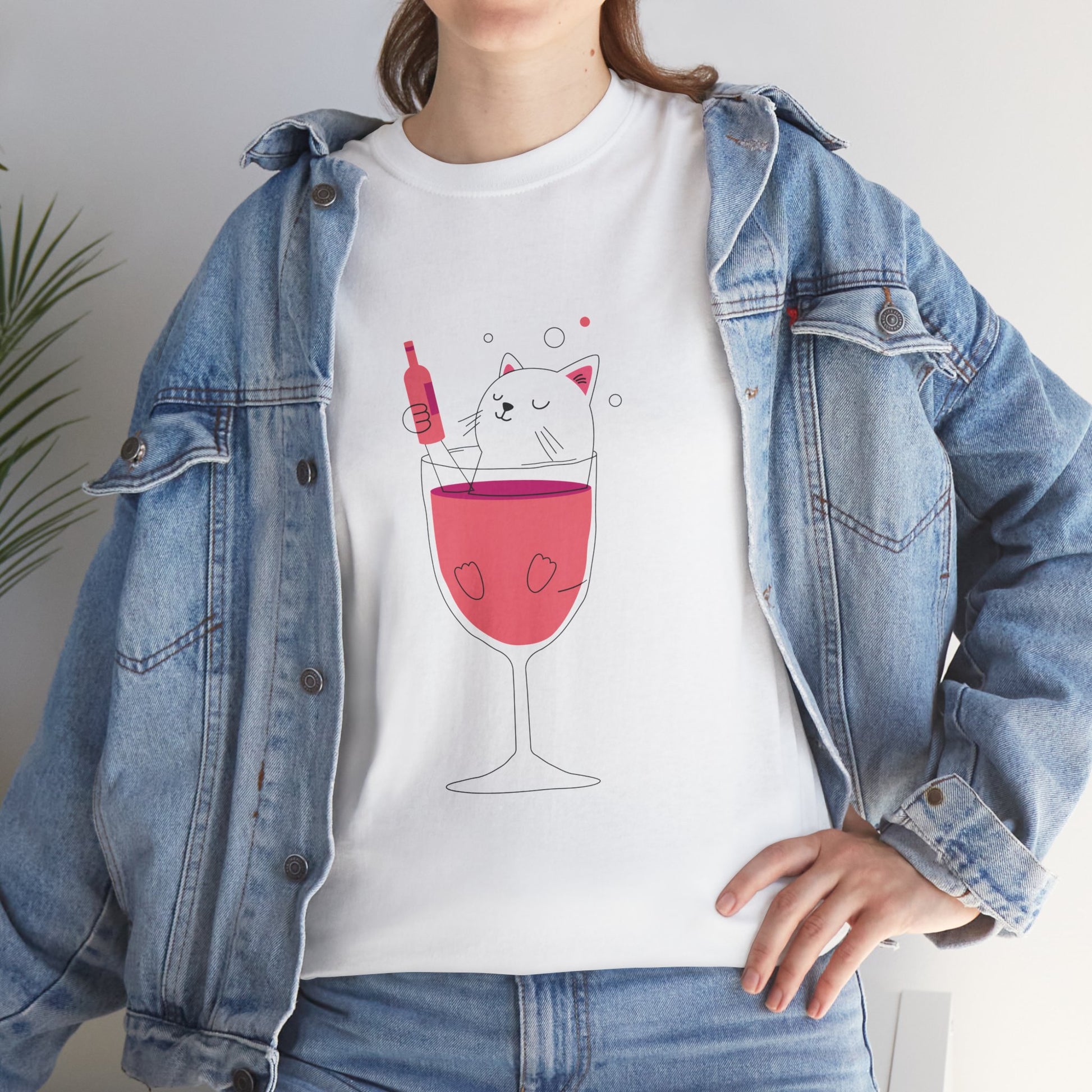 Wine Glass Cat T-Shirt — Cute Cat in a Wine Glass Graphic Tee Printify