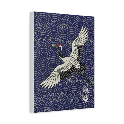 Zen Crane Canvas Wall Art – Japanese Wave Matte Stretched Canvas Printify