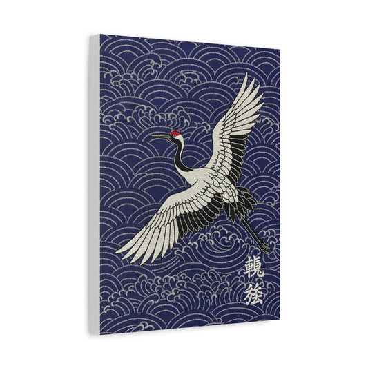 Zen Crane Canvas Wall Art – Japanese Wave Matte Stretched Canvas Printify