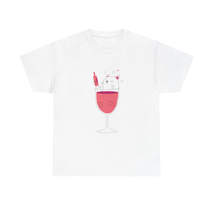 Wine Glass Cat T-Shirt — Cute Cat in a Wine Glass Graphic Tee Printify