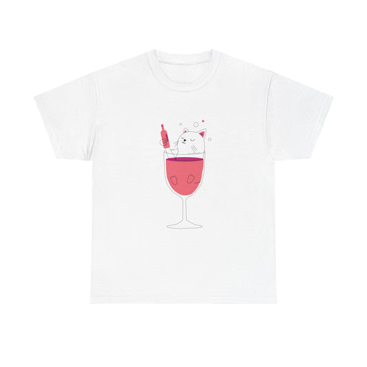 Wine Glass Cat T-Shirt — Cute Cat in a Wine Glass Graphic Tee Printify