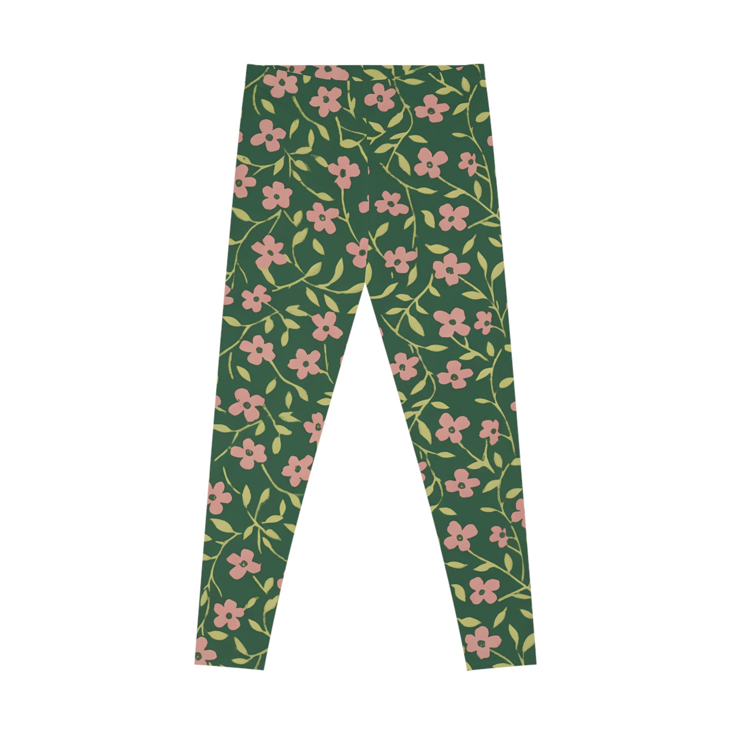 Floral Vines Leggings — Green Pink All-Over-Print Woman's Leggings Printify