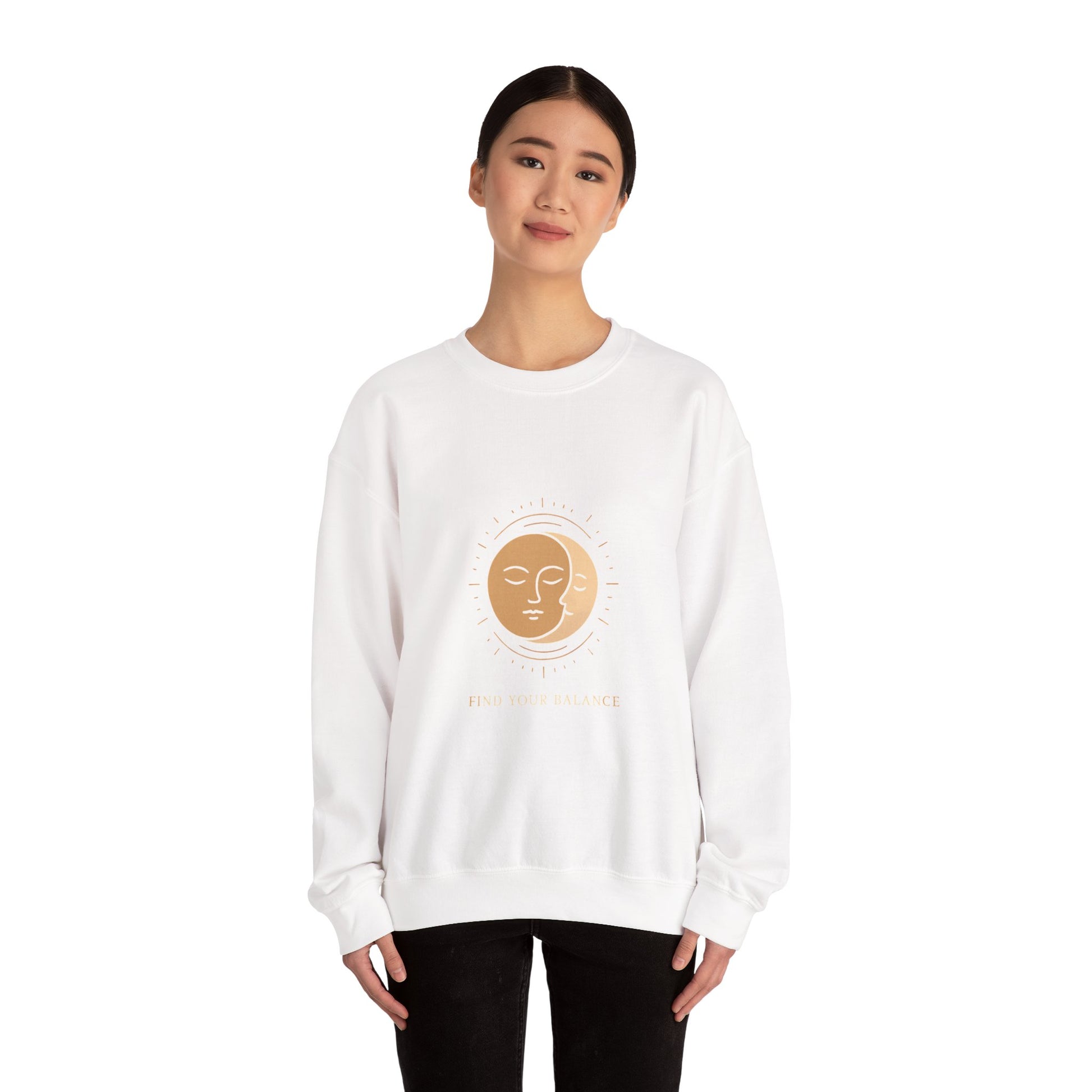 Minimalist Sun & Moon Face Crewneck Sweatshirt — Calm Vibes, Spiritual Graphic Printify
