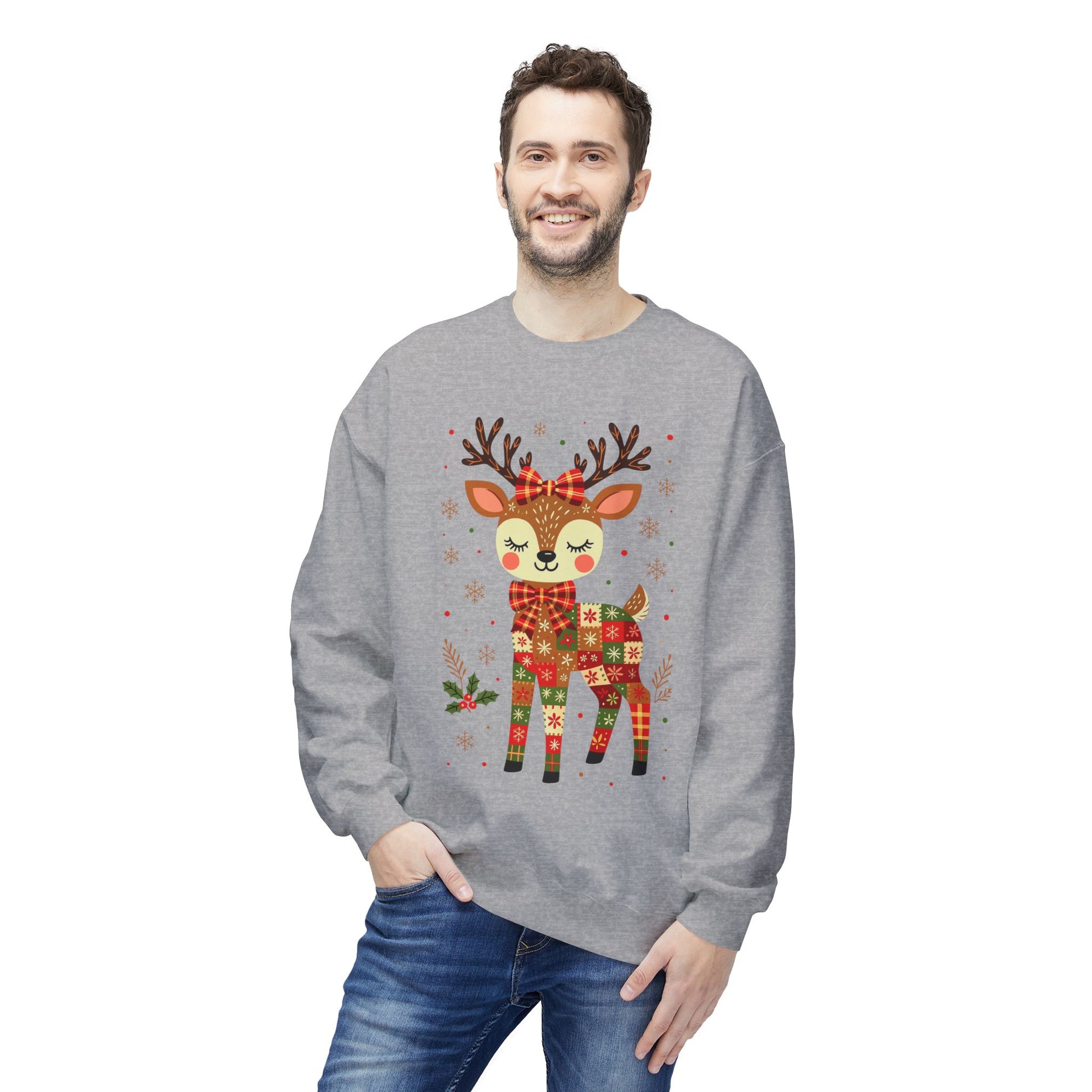 Christmas Patchwork Reindeer Sweatshirt Printify