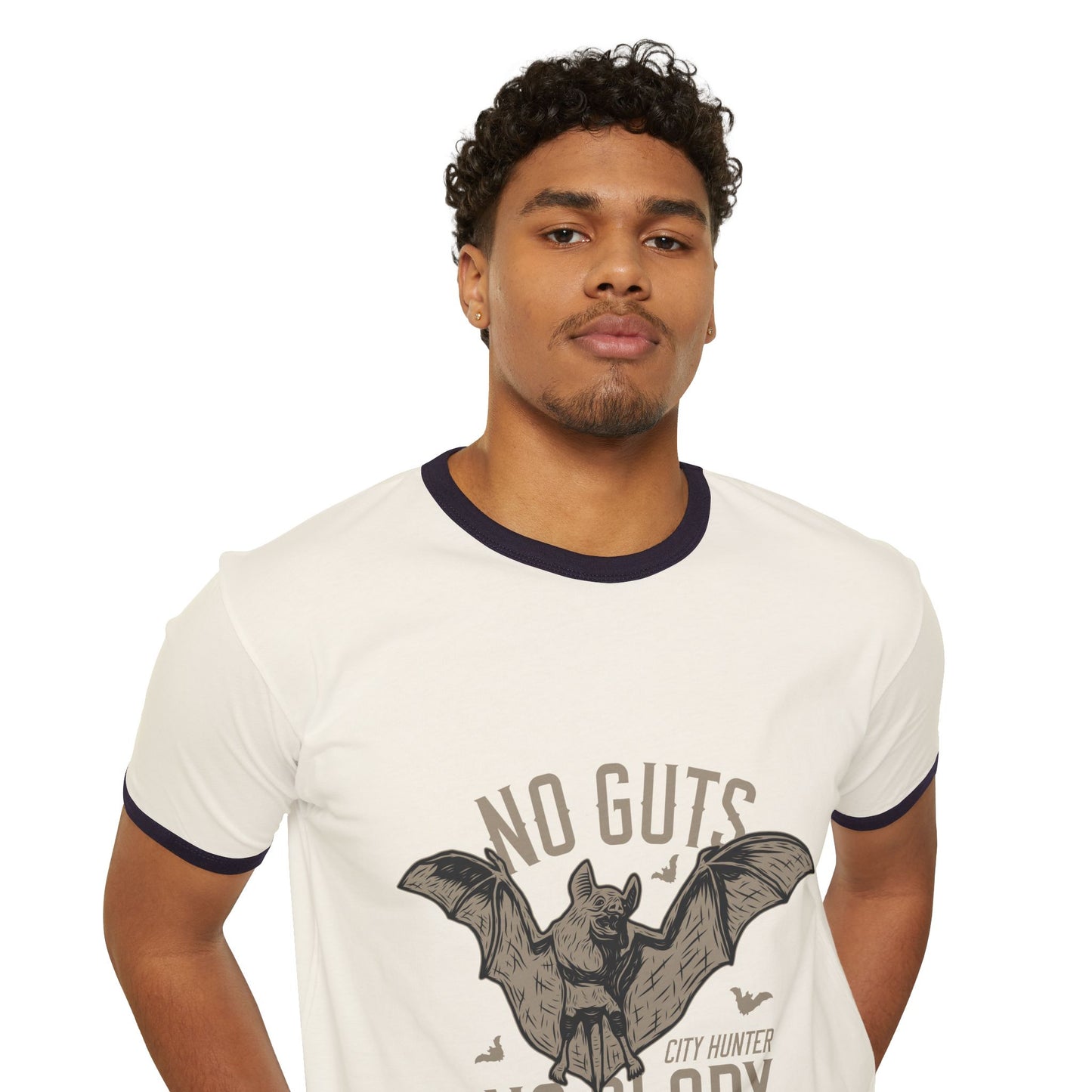 Bat Hunter Ringer Tee — "No Guts No Glory" Vintage Graphic T-Shirt Printify