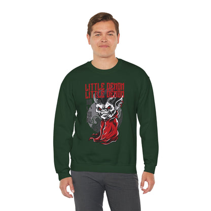 Little Demon Crewneck Sweatshirt — Gothic Oni Skull Pullover Printify
