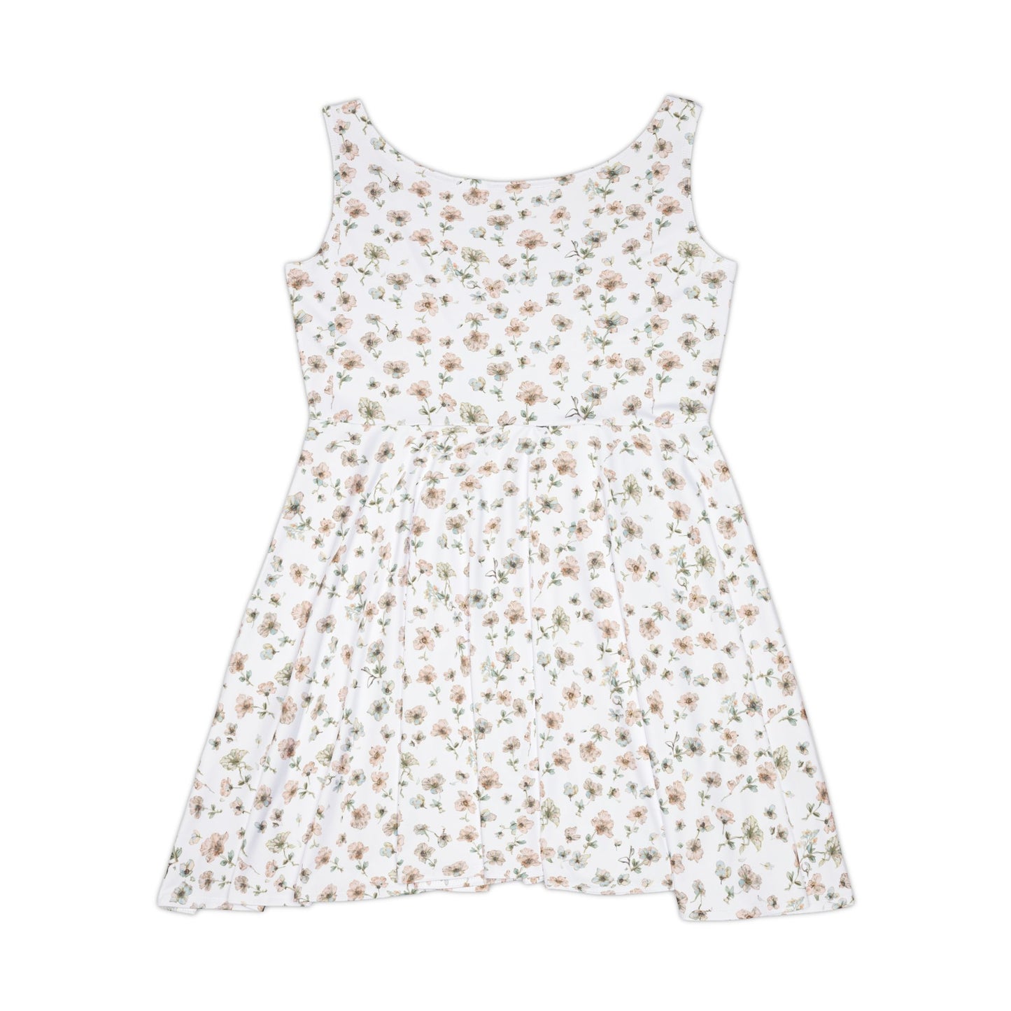 Floral Ditsy Skater Dress — White Summer Sundress with Small Wildflower Print