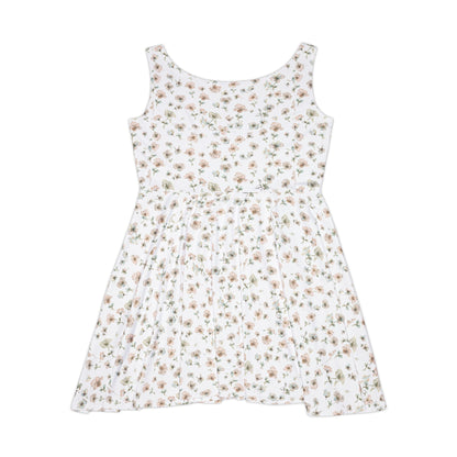 Floral Ditsy Skater Dress — White Summer Sundress with Small Wildflower Print