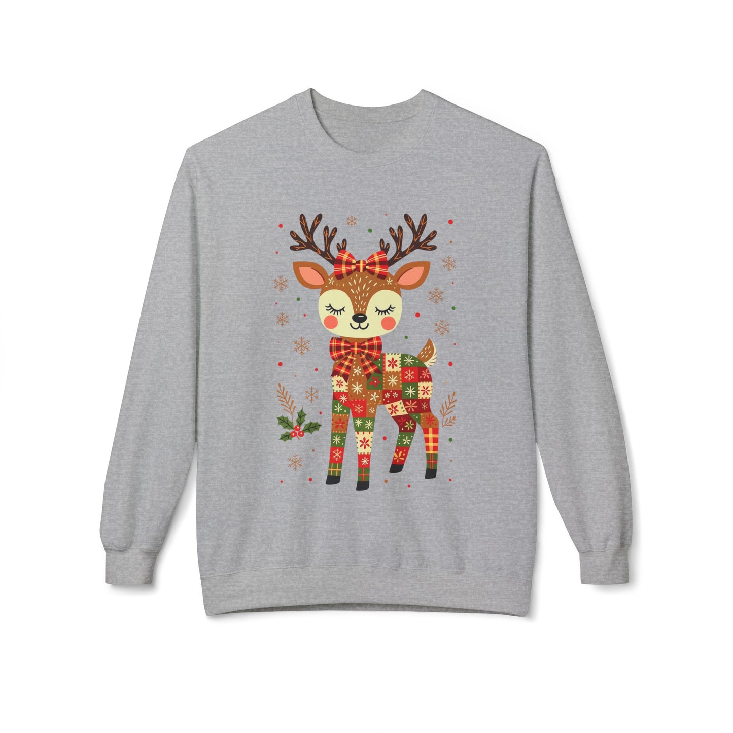 Christmas Patchwork Reindeer Sweatshirt Printify