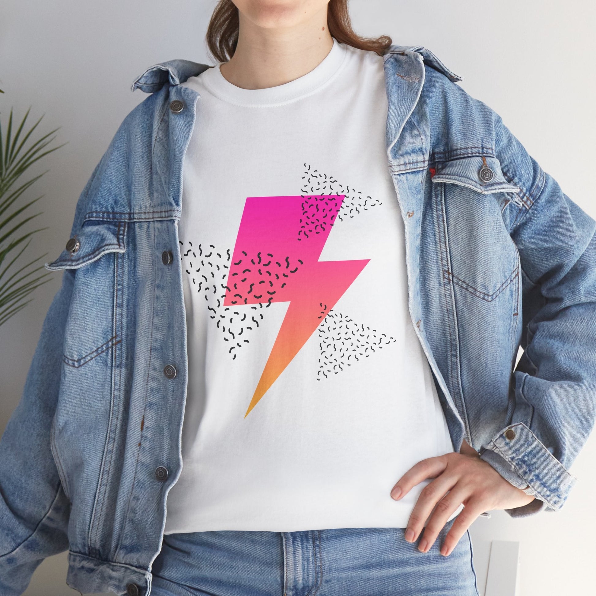 Lightning Bolt Graphic Tee — Retro Pink & Orange Gradient Storm T-Shirt Printify