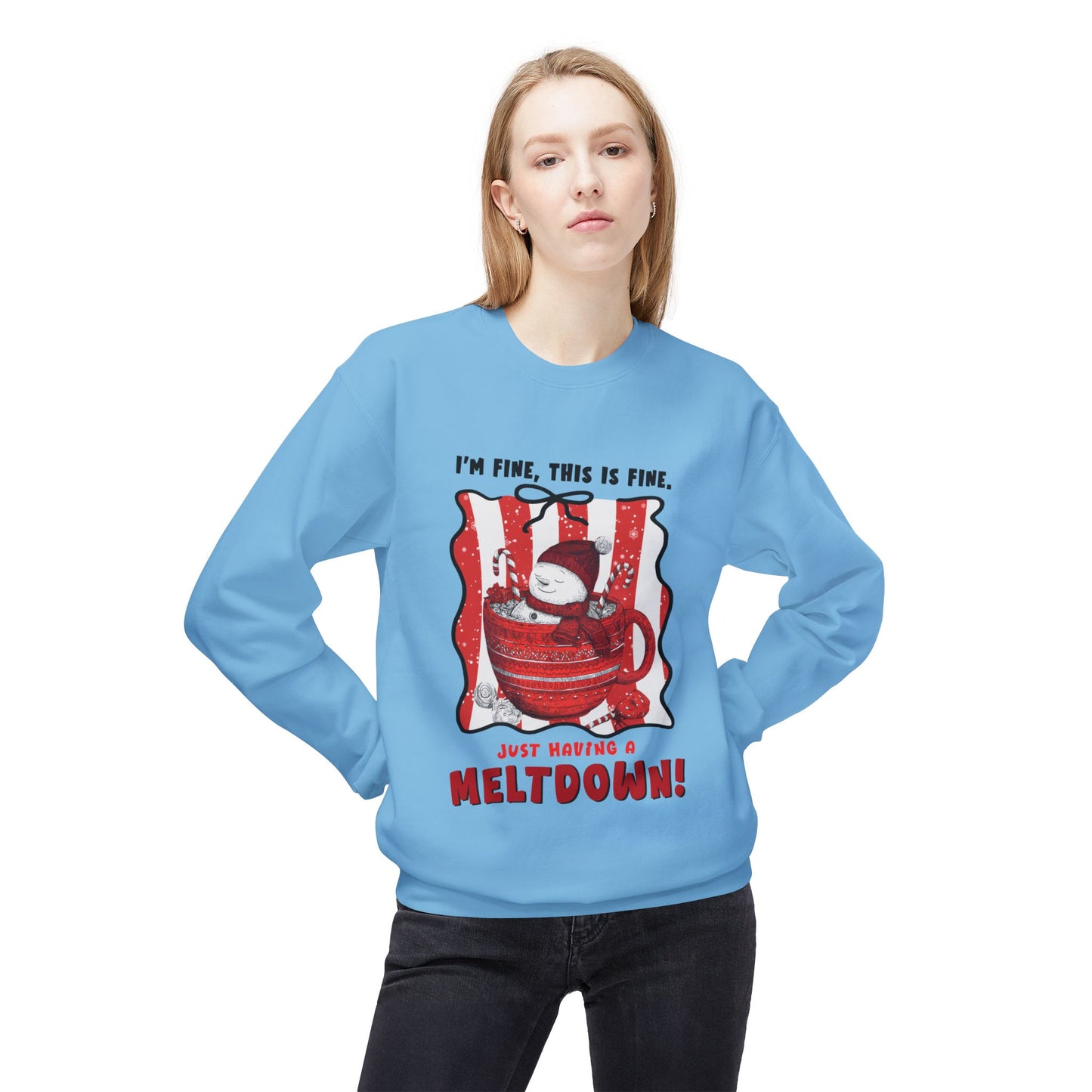Sweatshirt — "I’m Fine, This Is Fine" Melting Penguin Crewneck Printify