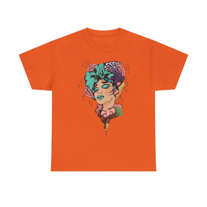 Surreal Floral Portrait T-Shirt — Colorful Woman Head Art Tee Printify