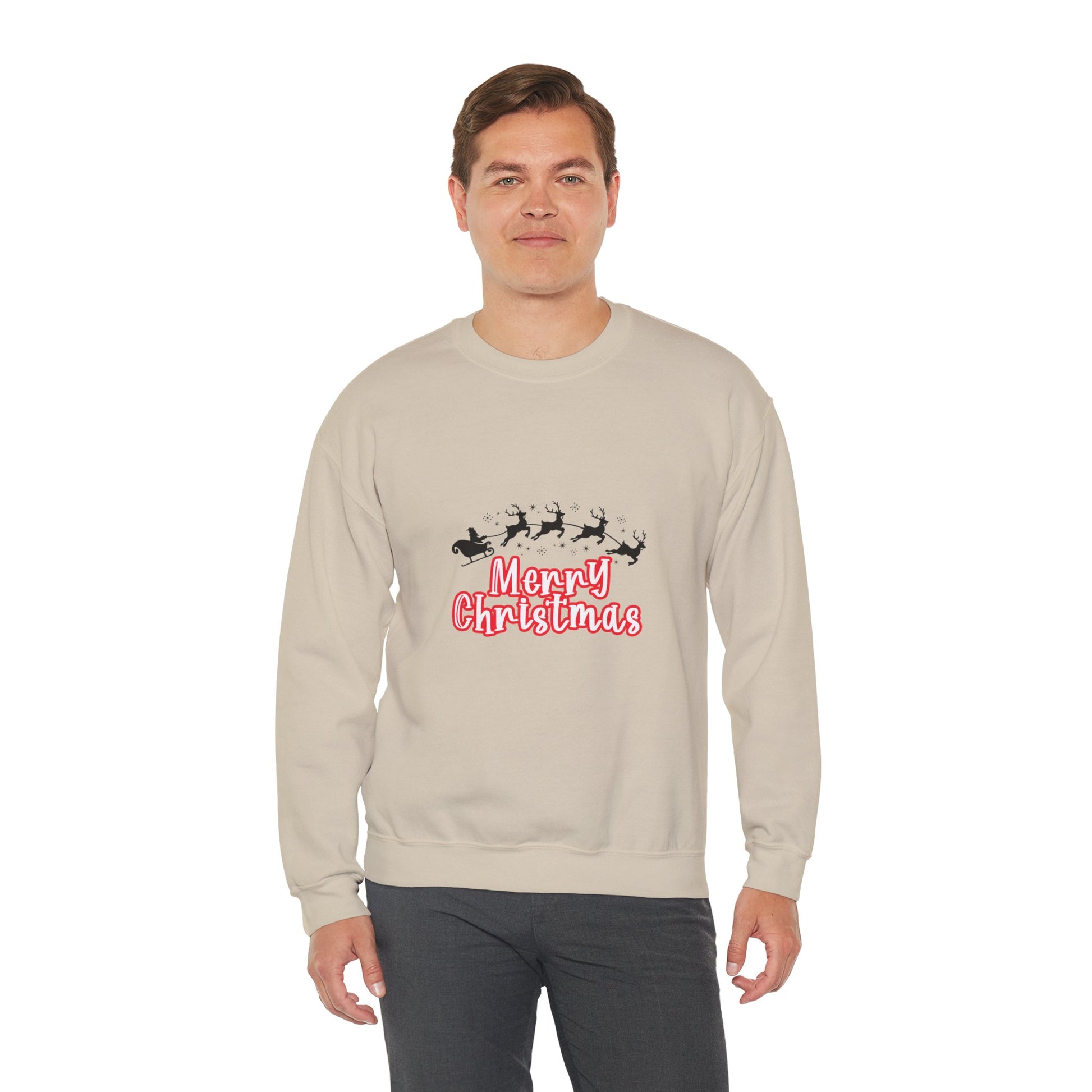 Christmas Crewneck Sweatshirt - 'Merry Christmas' Santa Sleigh Holiday Sweatshirt Printify