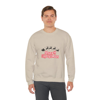 Christmas Crewneck Sweatshirt - 'Merry Christmas' Santa Sleigh Holiday Sweatshirt Printify