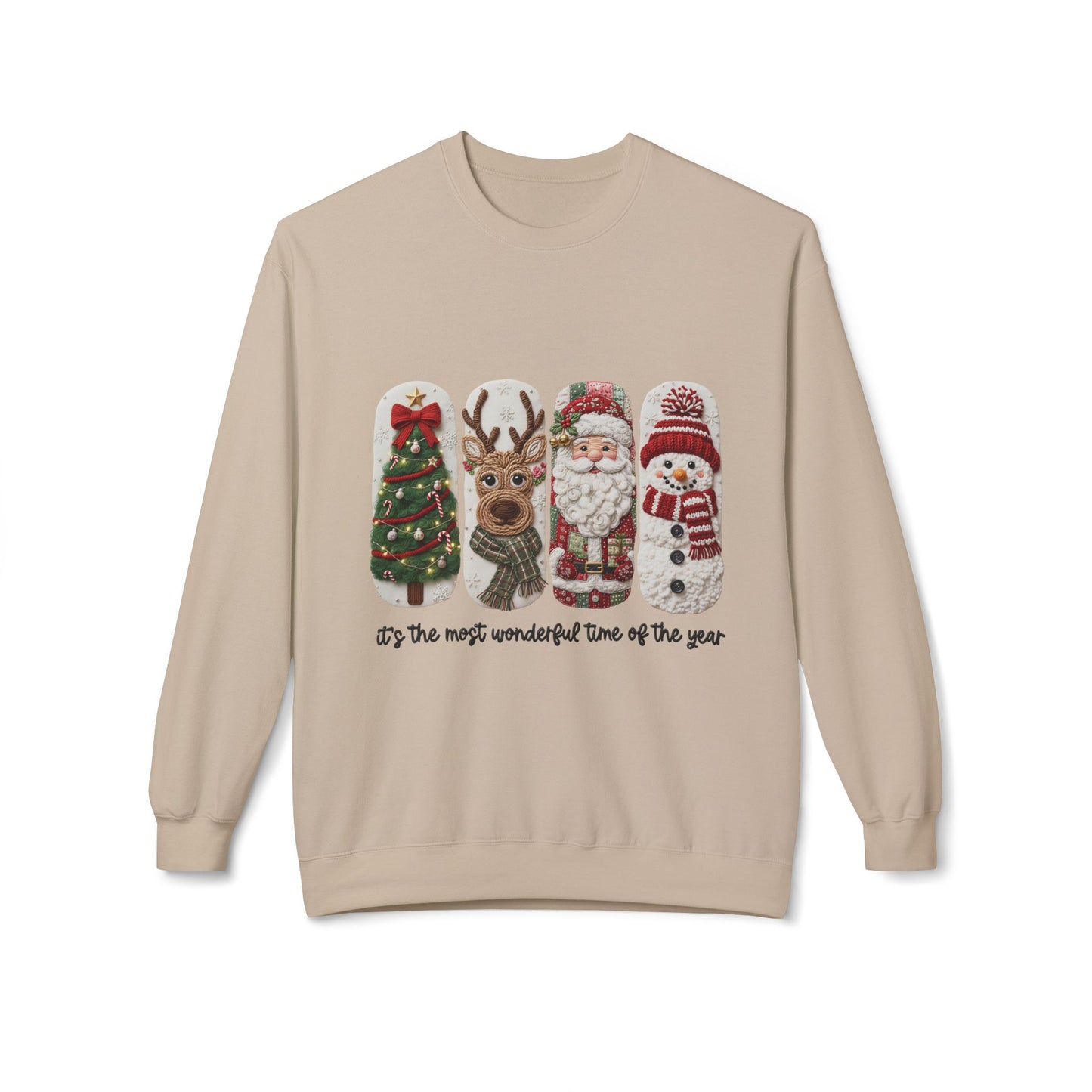 Christmas Crewneck Sweatshirt — Festive Tree Reindeer Santa Snowman Design Printify