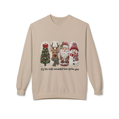 Christmas Crewneck Sweatshirt — Festive Tree Reindeer Santa Snowman Design Printify