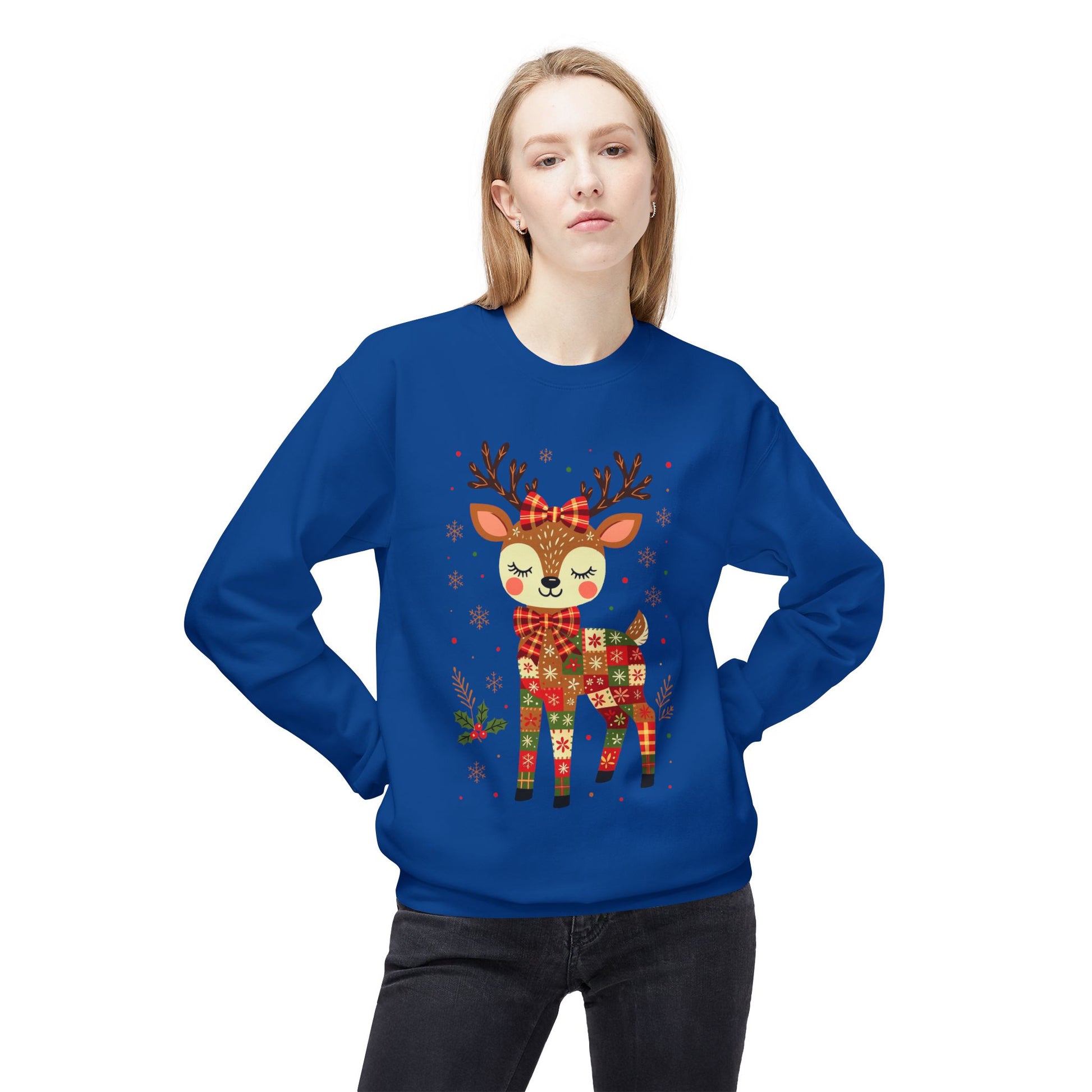 Christmas Patchwork Reindeer Sweatshirt Printify