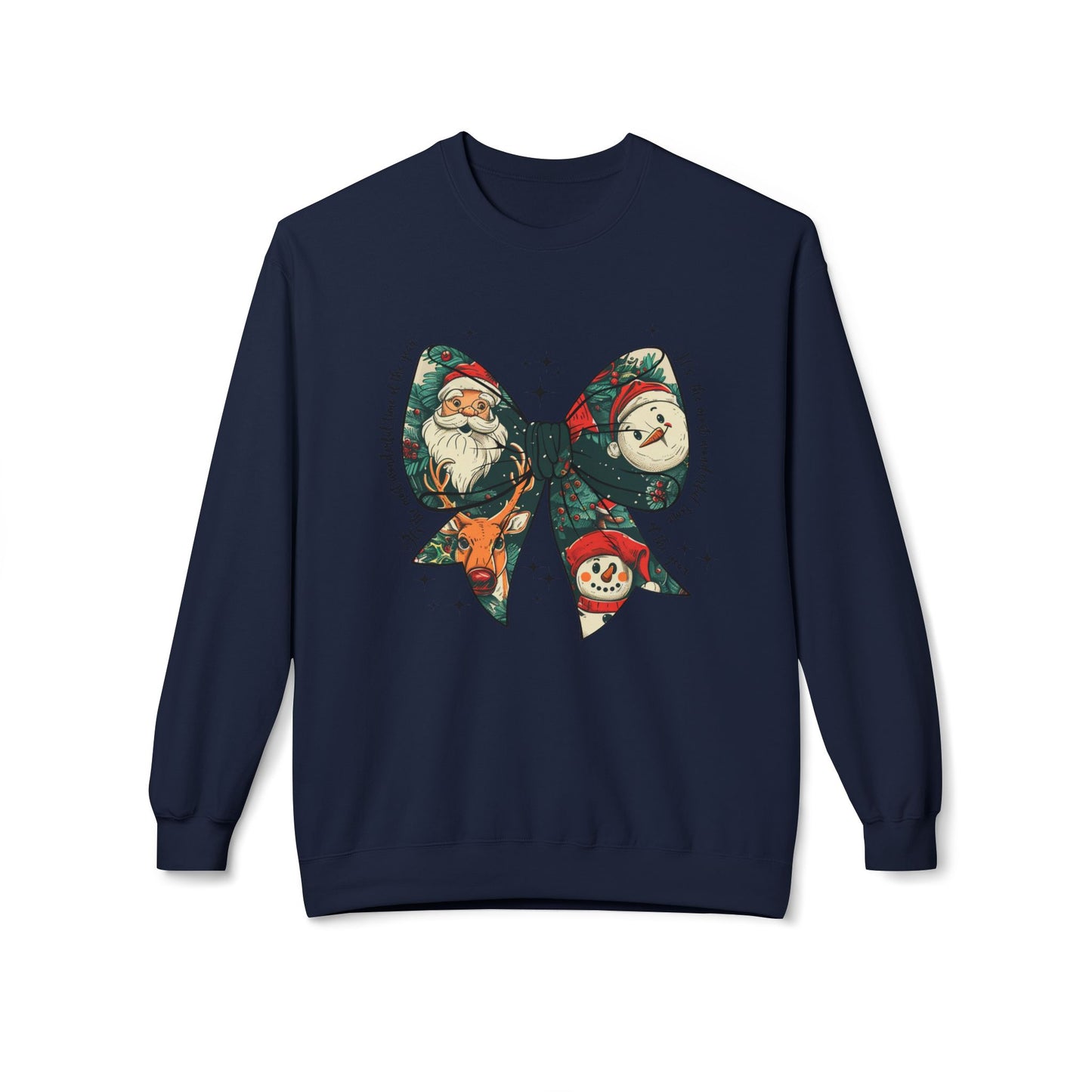 Christmas Bow Sweatshirt — Vintage Santa & Snowman Holiday Crewneck Printify