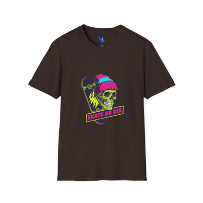 Skate or Die Skull T-Shirt — Neon Skateboard Graphic Tee Printify