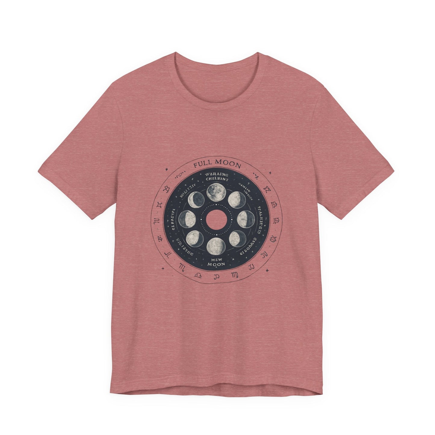 Moon Phases T-Shirt — Illustrated Lunar Cycle Tee (Full Moon, New Moon & Zodiac Icons) Printify