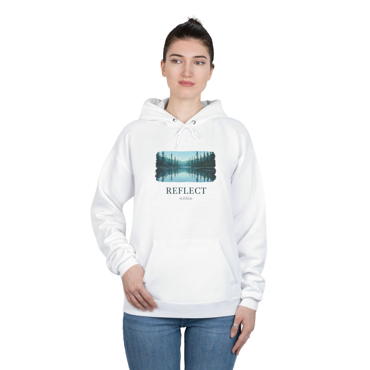 Reflect Lake Hoodie — Tranquil Forest Landscape Pullover Printify