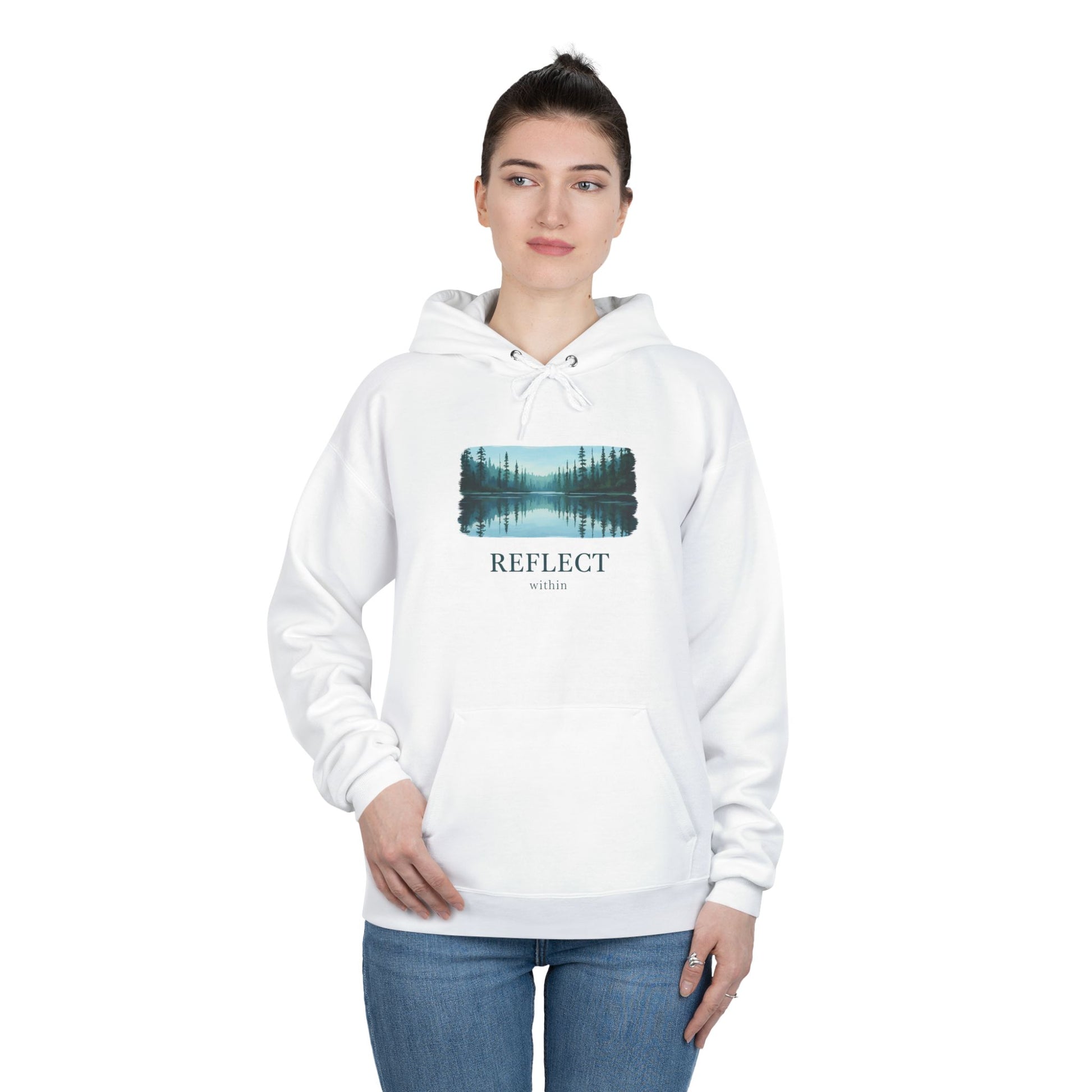 Reflect Lake Hoodie — Tranquil Forest Landscape Pullover Printify