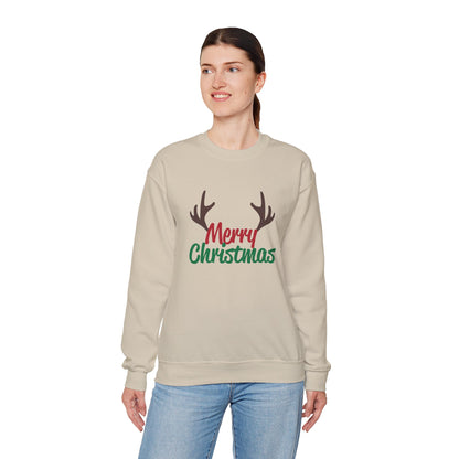 Merry Christmas Reindeer Antlers Crewneck Sweatshirt Printify