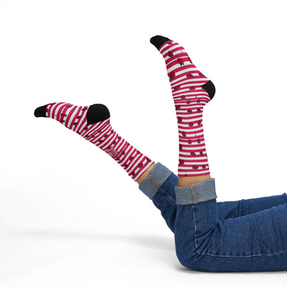 Heart Stripe Socks — Pink Valentine Sublimation Crew Socks Printify