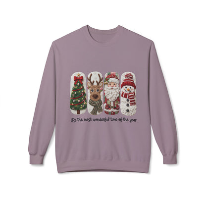 Christmas Crewneck Sweatshirt — Festive Tree Reindeer Santa Snowman Design Printify