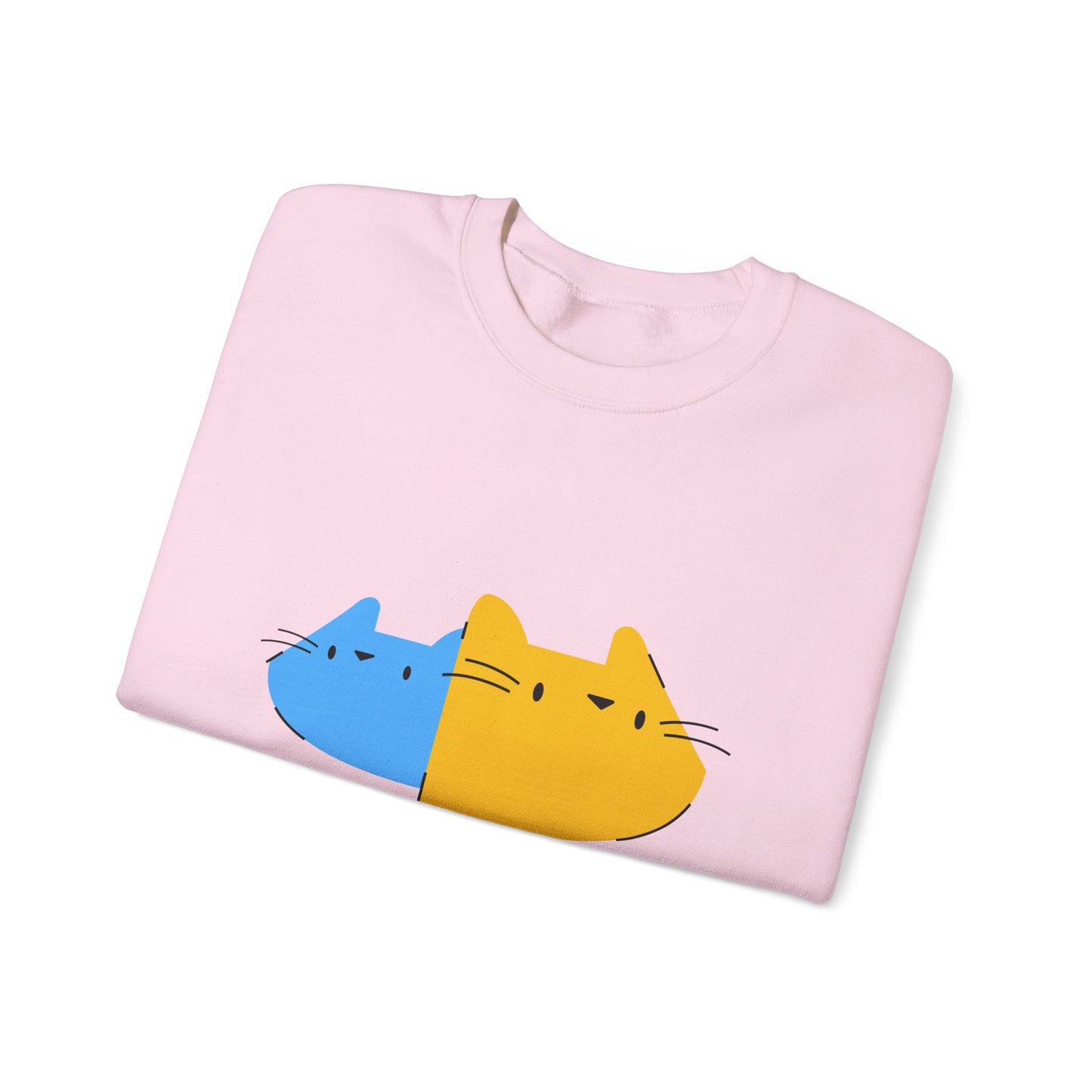 Cat Split Face Crewneck Sweatshirt – Cute Blue & Yellow Cat Graphic Printify