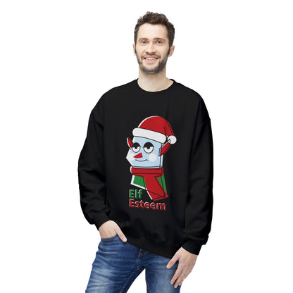 Elf Esteem Crewneck Sweatshirt — Funny Retro Holiday Christmas Sweater Printify
