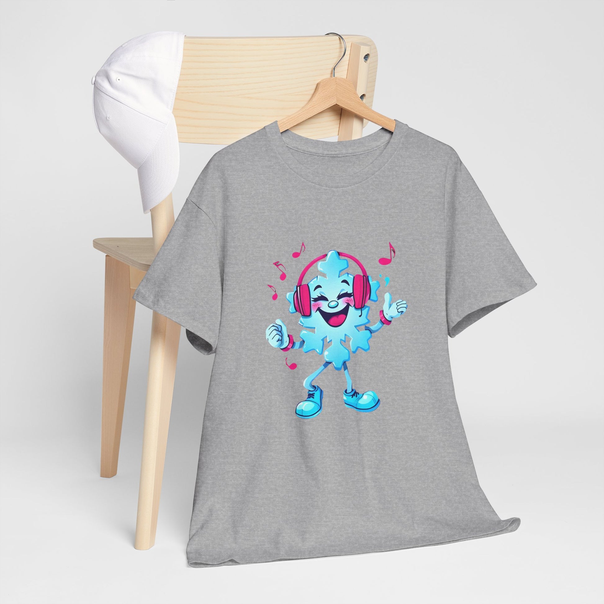 Music Lover Graphic Tee — Happy Snowflake Headphones Character Shirt Printify