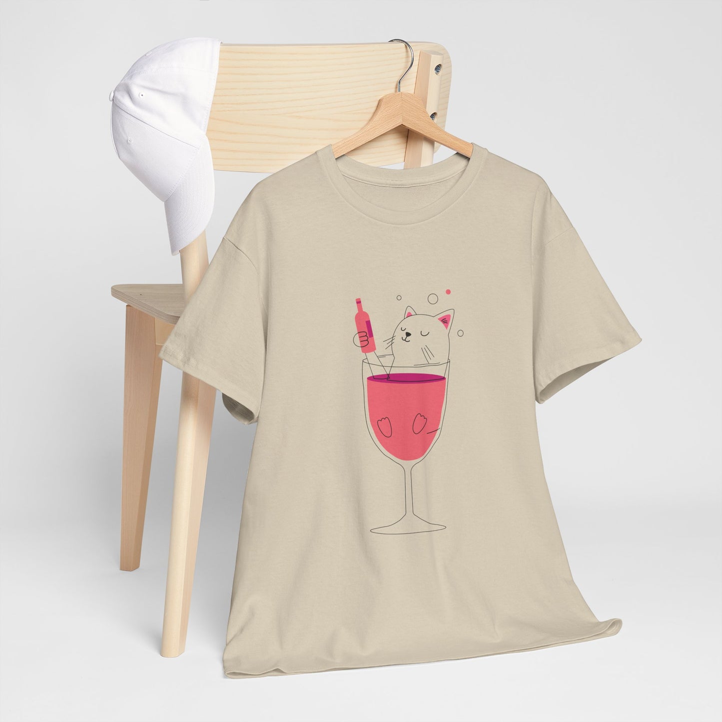 Wine Glass Cat T-Shirt — Cute Cat in a Wine Glass Graphic Tee Printify