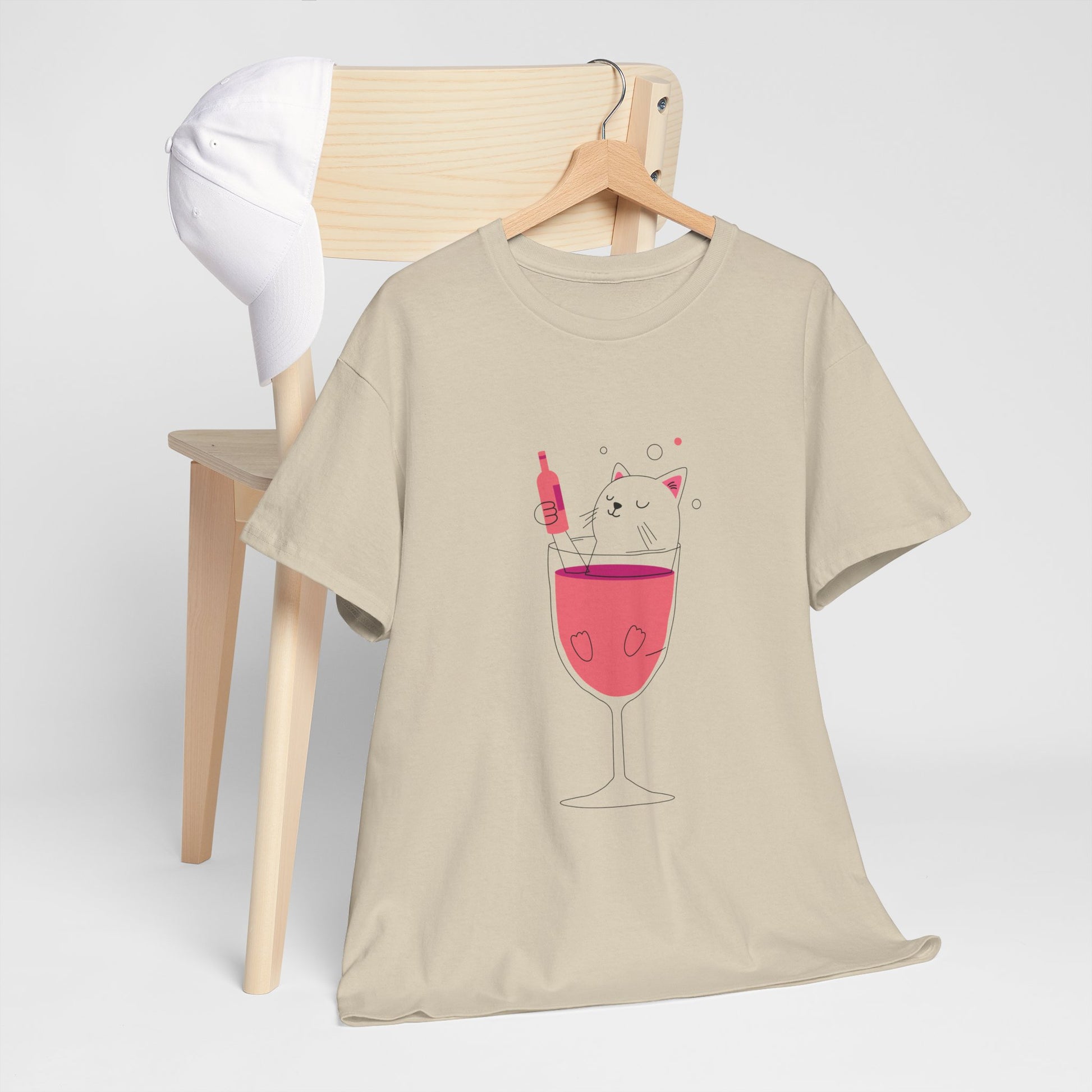 Wine Glass Cat T-Shirt — Cute Cat in a Wine Glass Graphic Tee Printify