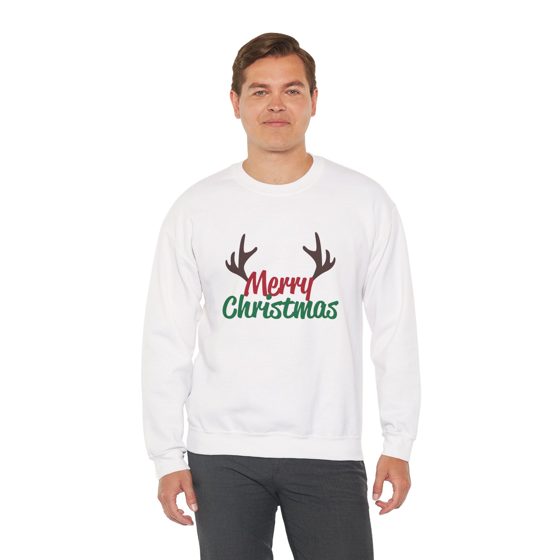 Merry Christmas Reindeer Antlers Crewneck Sweatshirt Printify